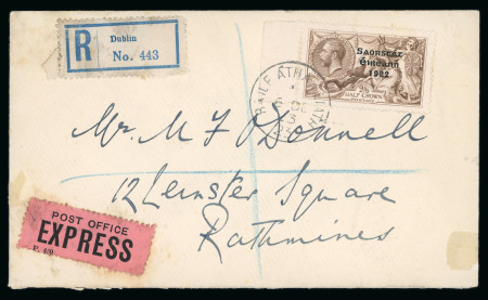 Stamp of Ireland » 1922-23 Thom Three-Line Overprints (T47-T61) 2s6d chocolate, left sheet marginal single, tied BAILE