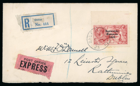 Stamp of Ireland » 1922-23 Thom Three-Line Overprints (T47-T61) 5s rose red, top sheet marginal single, tied BAILE