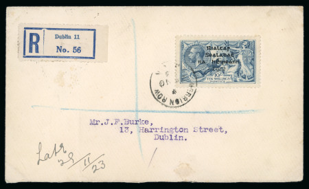Stamp of Ireland » 1922 (Jul-Nov) Thom Overprints (T25-T41) 10s dull grey-blue, single showing "R" over "Se" variety,