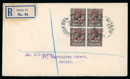 Stamp of Ireland » 1922 (Feb) Dollard Overprints (T1-T14) 9d grey-green, with red ovpt, block of four, tied GRANBY