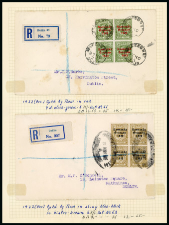 Stamp of Ireland » 1922-23 Thom Three-Line Overprints (T47-T61) 1/2d to 1s part set of ten values, all in blocks of