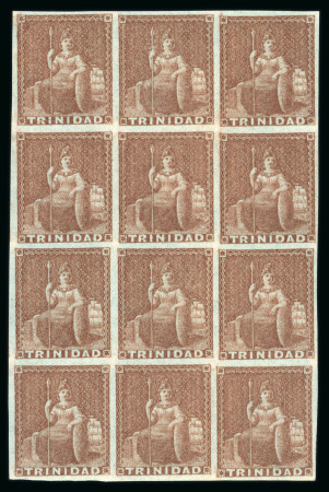 Stamp of Trinidad and Tobago » Trinidad 1851 (1d) purple-brown on blued paper, mint block of 12