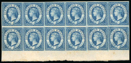 Stamp of Ionian Islands 1859 (1d) blue, mint bottom sheet marginal block of