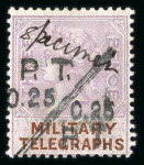 Stamp of Egypt » Revenues Military Telegraphs - Levant: QV 10pa to 50pi part unused set of seven with manuscript SPECIMEN