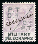 Stamp of Egypt » Revenues Military Telegraphs - Levant: QV 10pa to 50pi part unused set of seven with manuscript SPECIMEN