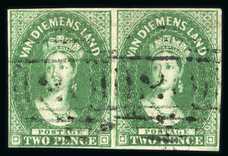 Stamp of Australia » Tasmania 1855 Large Star 2d green, horizontal pair, clear to