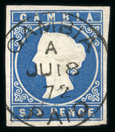 Stamp of Gambia 1869 6d deep blue, good to large margins, neatly cancelled