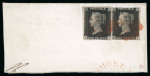 Stamp of Great Britain » 1840 1d Black and 1d Red plates 1a to 11 1840 1d black pl.1b RI and QJ, two singles, with touched