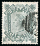 Stamp of Great Britain » 1855-1900 Surface Printed » 1867-83 High Values 1867-83 Maltese Cross 10s greenish grey, plate 1, used,
