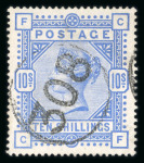 Stamp of Great Britain » 1855-1900 Surface Printed » 1883-84 & 1888 High Values 1883-84 Anchor 10s ultramarine, two fine used singles,