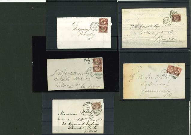 Stamp of Great Britain » 1854-1900 Postal History of the Perforated Line Engraved and Surface Printed Issues 1870 1/2d rose, group of six single and double rate