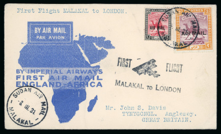 Stamp of Sudan 1931 First Flight Malakal to London, franked Airmail