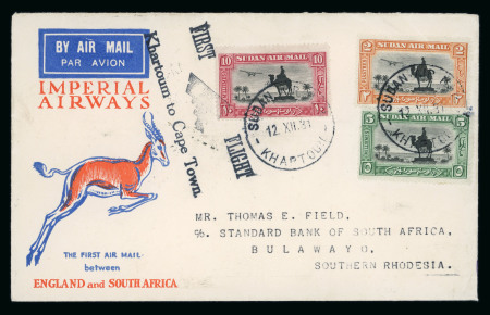Stamp of Sudan 1931 First Flight Khartoum to Cape Town, franked Airmail