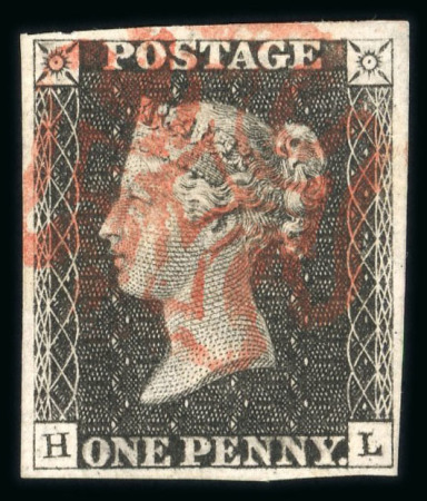 Stamp of Great Britain » 1840 1d Black and 1d Red plates 1a to 11 1840 1d black pl.6 HL with good margins, lightly tied