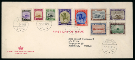 Stamp of Greenland Greenland : 1945, Michel n° 8-16 used on FDC 01/02/1945.