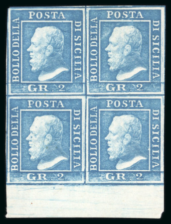 Stamp of Italian States » Sicily 1859, 2gr light blue, block of four with sheet margin