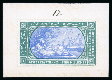 Stamp of Egypt » Commemoratives 1895 Winter Festivals Foundation, De La Rue proof numbered "12" on archival fragment, showing 5m