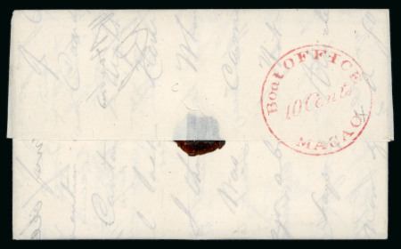 Stamp of China » Macao 1835 (Jul 9) entire struck on the reverse with a very good "Boat OFFICE / 10 Cents / MACAO" hs in red