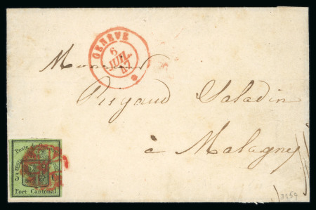 Stamp of Switzerland / Schweiz » Kantonalmarken » Genf 1847, grosser Adler gelbgrün auf Brief von Genf nach Malagny