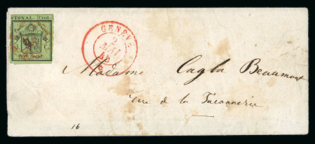 Stamp of Switzerland / Schweiz » Kantonalmarken » Genf 1845, rechte Hälfte der Doppelgenf auf Ortsbrief von Genf