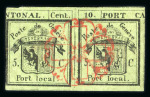 Stamp of Switzerland / Schweiz » Kantonalmarken » Genf 1843, Doppelgenf als Interverti geschnitten entwertet mit zentrischer, sauberer und klar aufgesetzter Genfer Rosette (AW2)