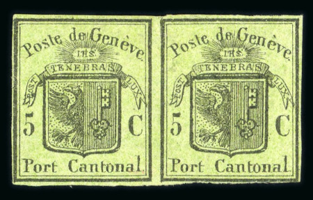 Stamp of Switzerland / Schweiz » Kantonalmarken » Genf 1846, grosser Adler gelbgrün im Paar ungebraucht mit Originalgummi