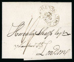Stamp of Great Britain » Postal History » Maritime 1802 (Mar 28) wrapper from Guernsey to London with fine strike of the "Ship Lre / (<mark>crown</mark>) / WEYMOUTH" hs