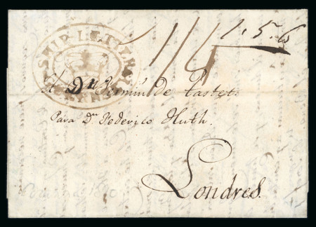 Stamp of Great Britain » Postal History » Maritime 1810 (Sep 29) entire with a very good strike of the rare "SHIP-LETTER / (crown) / GUERNSEY" hs in red