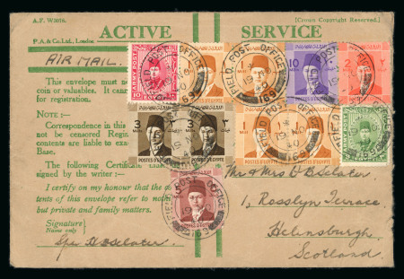 Stamp of Egypt » British Forces in Egypt 1932-35 1940 Active Service airmail printed envelope to Scotland, franked Army Post 3m green and 10m carmine in combination