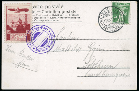Stamp of Switzerland / Schweiz » Flugpost » Flugpostvorläufer 1913, Flugpostvorläufer Solothurn zusammen mit Tellknabe 5c grün auf Karte von Weissenstein nach Solothurn