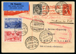 Stamp of Switzerland / Schweiz » Flugpost » Flugbriefe 1929, Mythen 3 Fr., Rütli 5 Fr. und Helvetia mit Schwert 80 Rp. auf Ganzsachenumschlag der Zeppelin Weltrundfahrt 4.9.1929 der ganzen Strecke