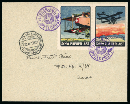 Stamp of Switzerland / Schweiz » Flugpost » Flugbriefe 1917, 2 « Se-tenant » Flugpost-Vignetten der Schweizer Flieger-Abteilung auf Brief nach Aarau