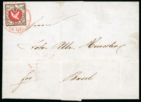 Stamp of Switzerland / Schweiz » Kantonalmarken » Basel 1848, Basler Taube der ersten Auflage in lebhaftblauer Farbe, auf Stadtbrief von Basel