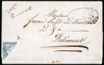 Stamp of Switzerland / Schweiz » Sitzende Helvetia Ungezähnt » 1857-62 Berner Druck, Dickes Papier 1862, 10 Rp. blau 4. Berner Druckperiode diagonal halbiert auf Faltbrief von Bassecourt nach Delémont