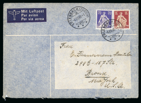Stamp of Switzerland / Schweiz » Flugpost » Flugbriefe 1941, Bedarfspost frankiert mit Helvetia mit Schwert 70 Rp. und 1 Fr.