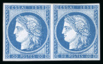 Stamp of Greece » Large Hermes Heads » 1861 Barre proofs 1858 French Essay: Pair of the "Cérès 1858" plate-proof in blue on bluish paper with "control numbers" "10" on the back