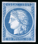 Stamp of Greece » Large Hermes Heads » 1861 Barre proofs 1858 French Essay: Single of the "Cérès 1858" plate-proof in blue on bluish paper with "control numbers" "10" on the back