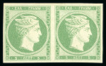 Stamp of Greece » Large Hermes Heads » 1861 Paris print 1861 Paris printing 5 lepta green mint gummed pair with plate flaw on the first stamp "cercle aminci"