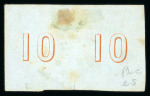 Stamp of Greece » Large Hermes Heads » 1861 Paris print 10 lepta Paris printing (1861) - Orange on blue cancelled pair (13 - Pyrgos)