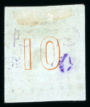 Stamp of Greece » Large Hermes Heads » 1861 Paris print 1861 Paris printing 10 lepta orange on blue cancelled by "9" of Patras, showing plate flaw "cercle brisé"