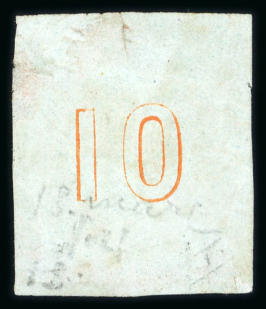 Stamp of Greece » Large Hermes Heads » 1861 Paris print 1861 Paris printing 10 lepta orange on blue cancelled "13" of Pyrgos with control numbers error "1" inverted
