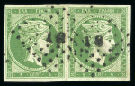 Stamp of Greece » Large Hermes Heads » 1861-62 First Athens Coarse Printing 5 lepta green first Athens printings (1861/1862) used pair cancelled (Type I - Tripolis), clear to large margins
