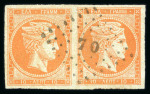 Stamp of Greece » Large Hermes Heads » 1861-62 First Athens Coarse Printing 10 lepta orange first Athens printings (1861/1862), horizontal pair - cancelled (70 - Tinos), good to large margins