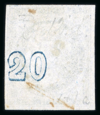 Stamp of Greece » Large Hermes Heads » 1861-62 First Athens Coarse Printing 20 lepta deep ultramarine first Athens printings (1861/1862) - used single cancelled (2 - Pireas) with displaced "control numbers". (Coundouros 12.4), very close to good margins