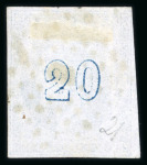 Stamp of Greece » Large Hermes Heads » 1861-62 First Athens Coarse Printing 20 lepta blue first Athens printings (1861/1862) - used single cancelled (1 - Athens) with uneven "control numbers" (Coundouros 12.6) close to good uneven margins