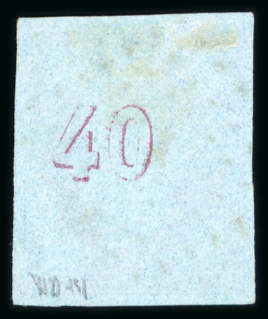 Stamp of Greece » Large Hermes Heads » 1861-62 First Athens Coarse Printing 40 lepta mauve on blue first Athens printings (1861/1862) - used single cancelled (1 - Athens), showing displaced "control numbers" with large margins