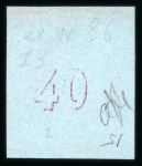 Stamp of Greece » Large Hermes Heads » 1861-62 First Athens Coarse Printing 40 lepta mauve on blue first Athens printings (1861/1862) - mint single with good to large margins repaired. Signed Scheller