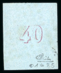 Stamp of Greece » Large Hermes Heads » 1861-62 First Athens Coarse Printing 40 lepta mauve on blue first Athens printings (1861/1862) - used single cancelled (9 - Patras) with good to large margins. Signed Calves