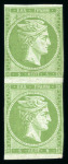 Stamp of Greece » Large Hermes Heads » 1862-67 2nd Athens print 5 lepta green consecutive Athens printings (1862/1867) mint vertical pair with full original gum touched to good margins.