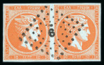 Stamp of Greece » Large Hermes Heads » 1862-67 2nd Athens print 10 lepta orange on blue consecutive Athens printings (1862/1867) horizontal used pair cancelled (9 - Patras) with good even margins
